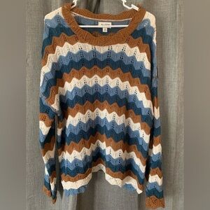 Allison New York Chevron Crochet Sweater Women’s Large Wide Sleeve Retro Vibes